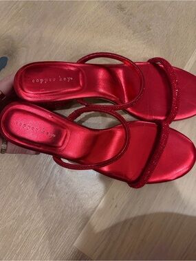 Copper Key Red Sequin Strappy Sandals